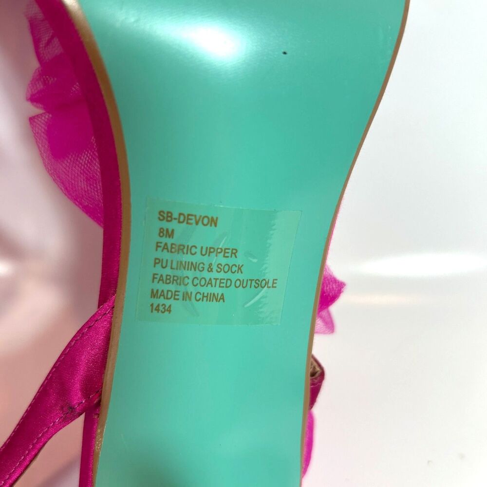Betsy Johnson SB-Devon Size 8 Tulle Ruffle Slingback Heels Hot Pink Green - Picture 6 of 11